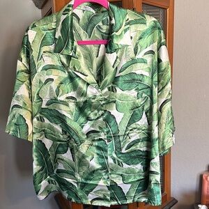 Tropical Leaf Print Pajama Top
